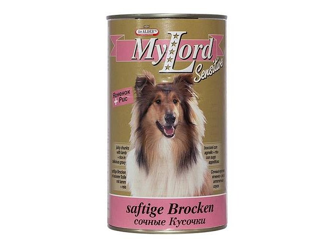 Dr. Alders My Lord Classic Sensitive консервы для взрослых собак гипоалергенный сочные кусочки в соусе с ягненком и рисом 1230 гр х 12 шт/цена за упаковку/