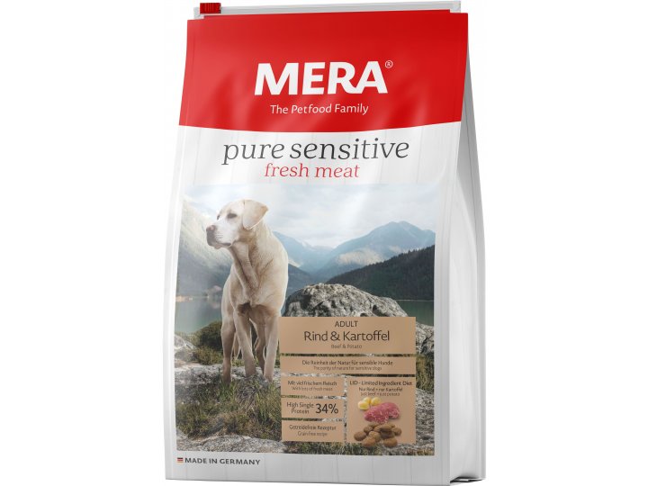 Сухой корм MERA PURE SENSITIVE ADULT FRESH MEAT RIND&KARTOFFEL для взрослых собак, с говядиной и картофелем 4 кг