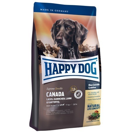 Сухой корм Happy Dog Supreme Sensible Canada для взрослых собак с чувствительным пищеварением и аллергией с лососем, кроликом и ягненком 4 кг