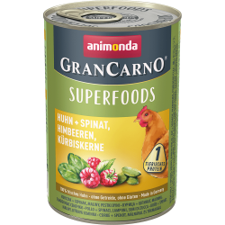 Консервы ANIMONDA GRANCARNO SUPERFOODS HUHN + SPINAT  Анимонда для взрослых собак с Курицей + шпинат малина тыквенные семечки (цена за упаковку) 400 гр х 6 шт