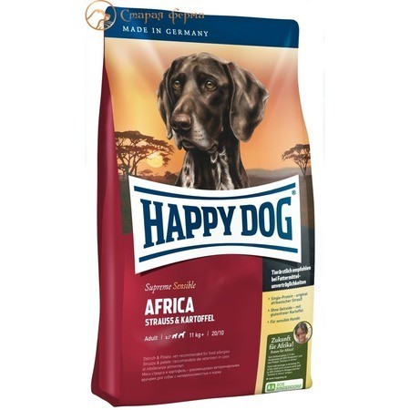 Сухой корм Happy Dog Africa для взрослых собак с чувствительным пищеварением или аллергией с мясом страуса 12,5 кг