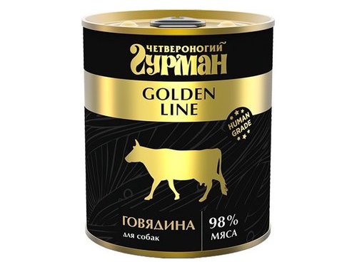 ЧЕТВЕРОНОГИЙ ГУРМАН GOLDEN LINE Консервы Золотая линия для собак Говядина натуральная в желе (цена за упаковку) 340 гр х 12 шт