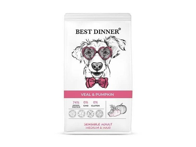 Сухой корм  Best Dinner Sensible Adult Medium & Maxi Veal & Pumpkin для собак  средних и крупных пород с Телятиной и тыквой 12 кг