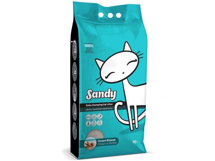 SANDY OCEAN BREEZE Комкующийся наполнитель Сэнди для кошачьего туалета с ароматом Океанского бриза 10 кг