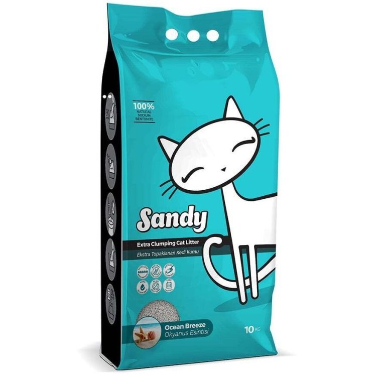 SANDY OCEAN BREEZE Комкующийся наполнитель Сэнди для кошачьего туалета с ароматом Океанского бриза 10 кг