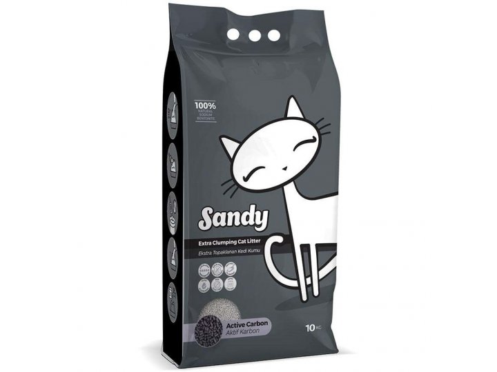 SANDY ACTIVE CARBON Комкующийся наполнитель Сэнди для кошачьего туалета с Активированным углем 10 кг