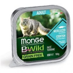 MONGE CAT BWILD GRAIN FREE ADULT CODFISH PATE Влажный Беззерновой корм Монж для кошек Паштет из Трески с овощами (цена за упаковку) 100 гр х 32 шт