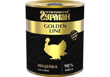 ЧЕТВЕРОНОГИЙ ГУРМАН GOLDEN LINE Консервы Золотая линия для собак Индейка натуральная в желе (цена за упаковку) 340 гр х 12 шт