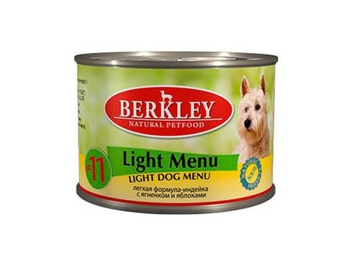 BERKLEY №11 ADULT LIGHT MENU Консервы Беркли для собак Индейка с Ягненком и яблоками Низкокалорийный (цена за упаковку) 200 гр х 6 шт
