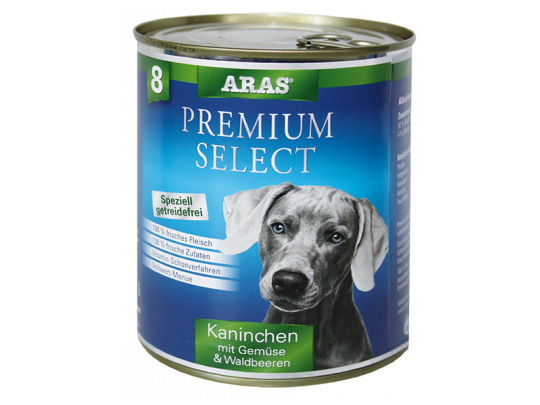 №8 ARAS PREMIUM SELECT HOLISTIC · Беззерновые консервы холистик класса для собак · Кролик с овощами и лесными ягодами · 820г