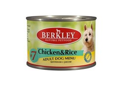 BERKLEY №7 ADULT CHICKEN & RICE Консервы Беркли для собак Цыпленок с рисом (цена за упаковку) 200 гр 6 шт