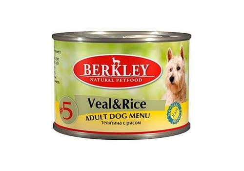 BERKLEY №5 ADULT VEAL & RICE Консервы Беркли для собак Телятина с рисом (цена за упаковку) 200 гр х 6 шт