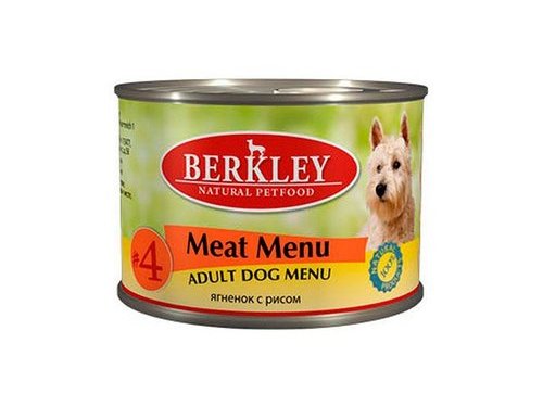 BERKLEY №4 ADULT MEAT MENU Консервы Беркли для собак Ягненок с рисом (цена за упаковку) 200 гр х 6 шт