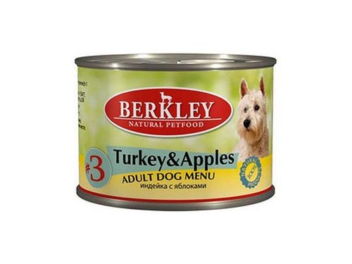 BERKLEY №3 ADULT TURKEY & APPLES Консервы Беркли для собак Индейка с яблоками (цена за упаковку) 200 гр х 6 шт