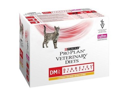 PURINA PRO PLAN VETERINARY DIETS DM DIABETES MANAGEMENT Лечебные паучи Пурина Про План Ветеринарная Диета для кошек Сахарный диабет с курицей в соусе 85 гр х 10 шт