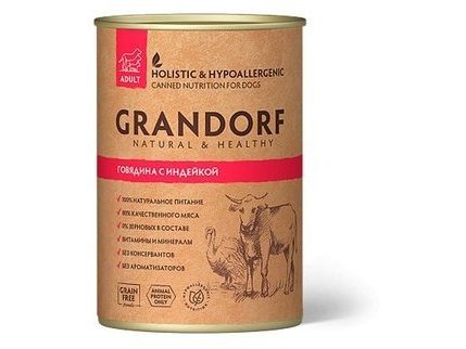 GRANDORF BEEF & TURKEY Консервы Грандорф для взрослых собак Говядина с Индейкой (цена за упаковку) 400 гр х 12 шт