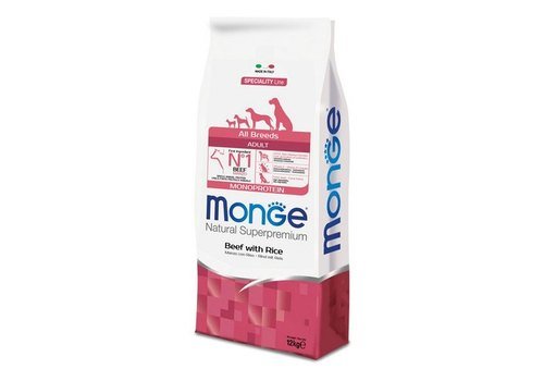 MONGE DOG MONOPROTEIN ADULT ALL BREEDS BEEF WITH RICE Сухой корм Монж Монопротеиновый для собак всех пород Говядина с рисом 12 кг