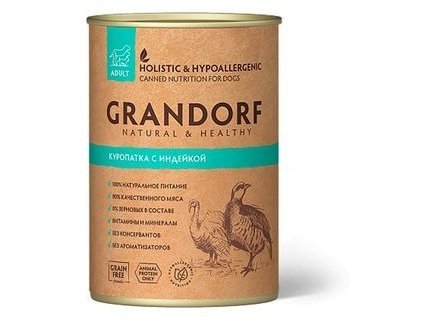 GRANDORF QUAIL & TURKEY Консервы Грандорф для взрослых собак Куропатка с Индейкой (цена за упаковку) 400 гр х 12 шт