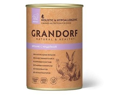 GRANDORF RABBIT & TURKEY Консервы Грандорф для взрослых собак Кролик с Индейкой (цена за упаковку) 400 гр х 12 шт