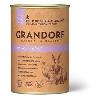 GRANDORF RABBIT & TURKEY Консервы Грандорф для взрослых собак Кролик с Индейкой (цена за упаковку) 400 гр х 12 шт