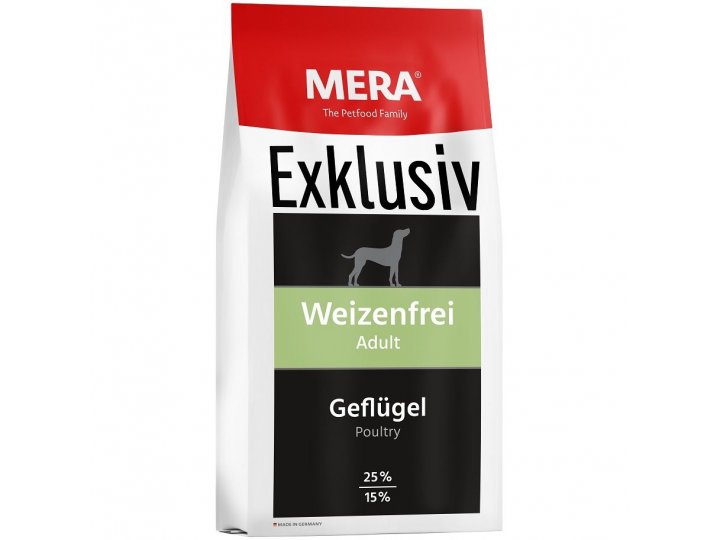 Сухой корм для собак MERA EXKLUSIV geflugel (с курицей без пшеницы) Профессиональный корм для взрослых собак с повышенным уровнем активности 15 кг