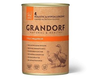 GRANDORF GOOSE & TURKEY Консервы Грандорф для взрослых собак Гусь с Индейкой (цена за упаковку) 400 гр х 12 шт
