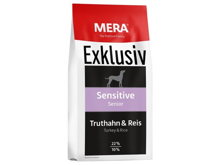 Сухой корм Mera Exklusiv Senior Truthahn & Rice  (Индейка и рис) Профессиональный полнорационный корм для собак старше 9-ти лет. 15 кг