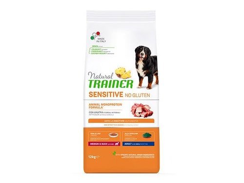 TRAINER NATURAL SENSITIVE NO GLUTEN MEDIUM Maxi Adult / Сухой Безглютеновый корм Трейнер для взрослых собак Средних и Крупных пород Утка 12 кг
