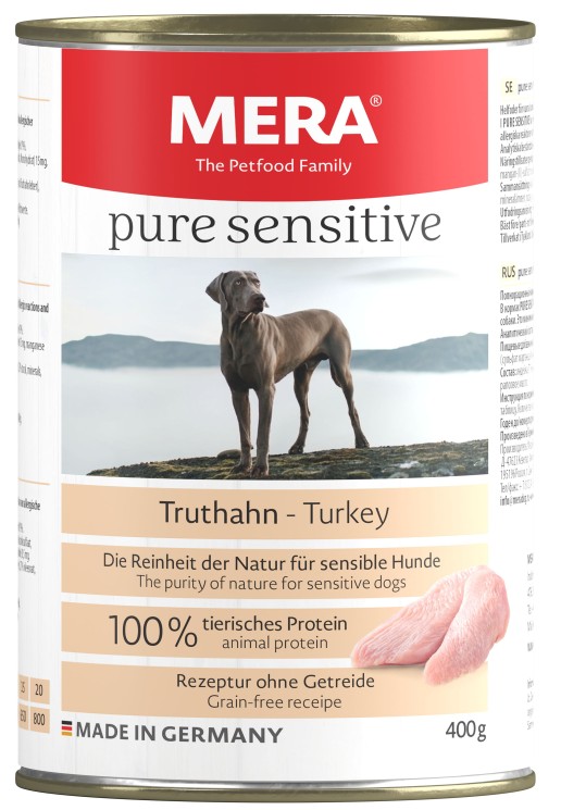  Влажный корм MERA PURE SENSITIVE NASSFUTTER TRUTHAHN (консервы для собак с индейкой) цена за упаковку 400 гр х 6 шт