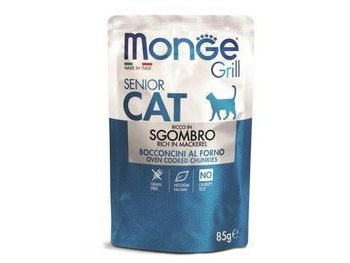 MONGE GRILL BUSTE SENIOR SGOMBRO Влажный корм Паучи Монж для Пожилых кошек Эквадорская макрель (цена за упаковку) 85 гр х 28 шт