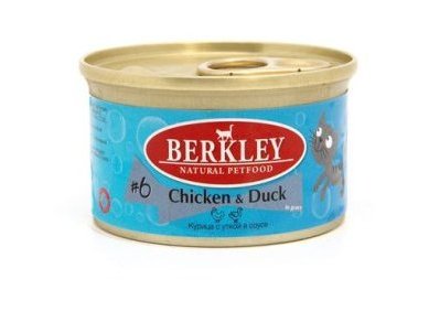 Влажный корм BERKLEY №6 CHICKEN & DUCK  Консервы Беркли для кошек Курица с Уткой (цена за упаковку) 85г х 24шт