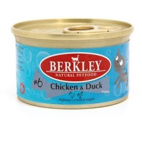 Влажный корм BERKLEY №6 CHICKEN & DUCK  Консервы Беркли для кошек Курица с Уткой (цена за упаковку) 85г х 24шт