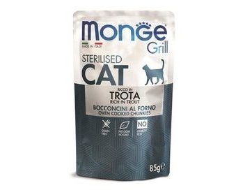 MONGE GRILL BUSTE STERILIZED TROTA Влажный корм Паучи Монж для Стерилизованных кошек Итальянская форель (цена за упаковку) 85 гр х 28 шт