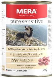 Влажный корм MERA PURE SENSITIVE NASSFUTTER GEFLUGELHERZEN (консервы для собак с куриными сердечками) цена за упаковку 400 гр х 6 шт