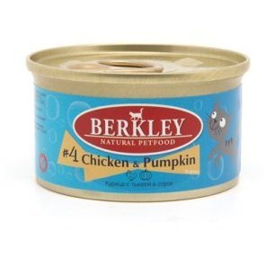 Влажный корм BERKLEY №4 CHICKEN & PUMPKIN  Консервы Беркли для кошек Курица с тыквой (цена за упаковку) 85г х 24шт