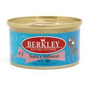 Влажный корм BERKLEY №3 TUNA & SALMON  Консервы Беркли для кошек Тунец с Лососем (цена за упаковку) 85г х 24шт