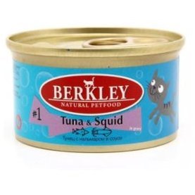 Влажный корм BERKLEY №1 TUNA & SQUID  Консервы Беркли для кошек Тунец с Кальмаром (цена за упаковку) 85г х 24шт