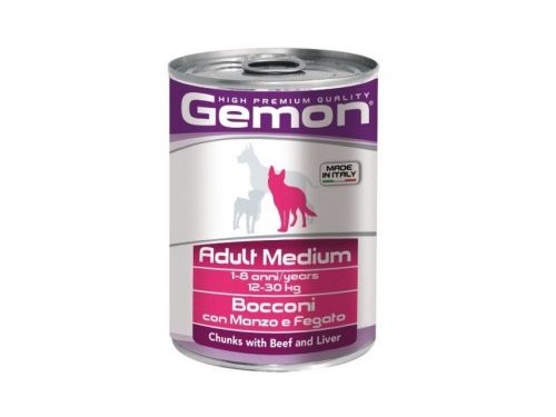 Влажный корм GEMON ADULT MEDIUM CHUNKS BEEF & LIVER Консервы Джимон для собак Средних пород кусочки Говядины с печенью (цена за упаковку) 415г х 24шт