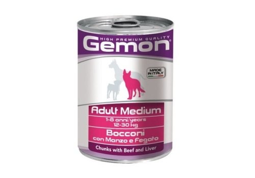Влажный корм GEMON ADULT MEDIUM CHUNKS BEEF & LIVER Консервы Джимон для собак Средних пород кусочки Говядины с печенью (цена за упаковку) 415г х 24шт