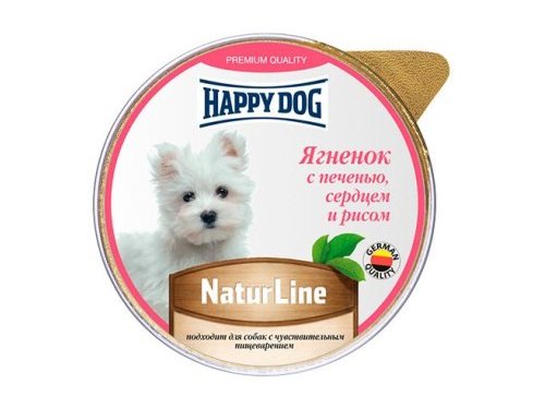 HAPPY DOG NATURLINE Паштет Хэппи Дог для Щенков  Ягнёнок с печенью,серцем и рисом (цена за упаковку, Россия) 125 гр х 10  шт