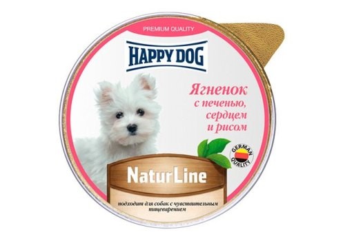 HAPPY DOG NATURLINE Паштет Хэппи Дог для Щенков  Ягнёнок с печенью,серцем и рисом (цена за упаковку, Россия) 125 гр х 10  шт