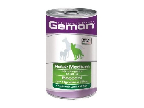 Влажный корм GEMON ADULT MEDIUM CHUNKS LAMB & RICE Консервы Джимон для собак Средних пород кусочки Ягненка с рисом (цена за упаковку) 1250г х 12шт