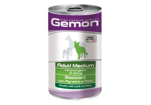 Влажный корм GEMON ADULT MEDIUM CHUNKS LAMB & RICE Консервы Джимон для собак Средних пород кусочки Ягненка с рисом (цена за упаковку) 1250г х 12шт