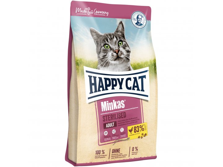 Сухой корм HAPPY CAT MINKAS STERILISED  Хэппи Кэт для взрослых Стерилизованных кошек и Кастрированных котов 10 кг
