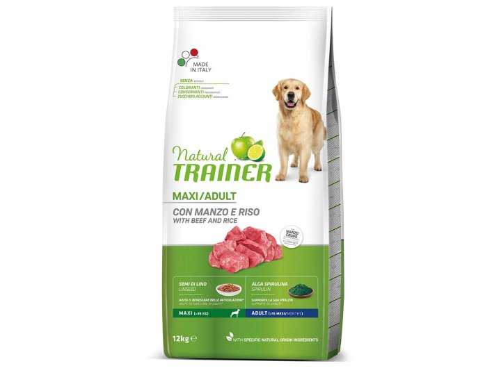 TRAINER NATURAL MAXI ADULT BEEF & RICE Сухой корм Трейнер для взрослых собак Крупных пород Говядина и Рис 12 кг