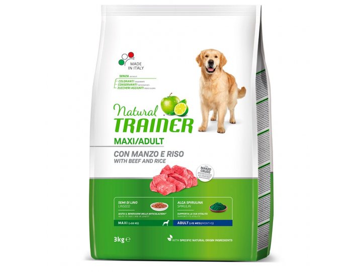TRAINER NATURAL MAXI ADULT BEEF & RICE Сухой корм Трейнер для взрослых собак Крупных пород Говядина и Рис 3 кг