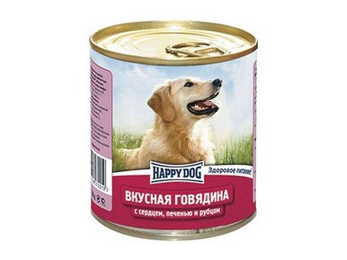 HAPPY DOG ВКУСНАЯ ГОВЯДИНА Консервы Хэппи Дог для собак Говядина с сердцем, печенью и рубцом (цена за упаковку, Россия) 750 гр х 12 шт