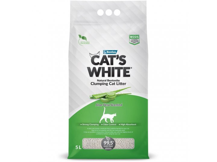 CAT'S WHITE ALOE VERA SCENTED Комкующийся наполнитель Кэтс Уайт для кошачьего туалета с ароматом Алоэ вера 10 л
