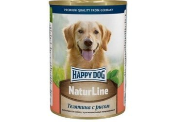 HAPPY DOG NATURLINE Консервы Хэппи Дог для собак Телятина с Рисом (цена за упаковку, Россия) 410 гр х 12 шт