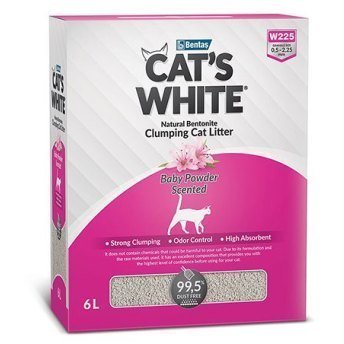CAT'S WHITE BOX BABY POWDER Комкующийся наполнитель Кэтс Уайт для кошачьего туалета с ароматом Детской присыпки 6 л